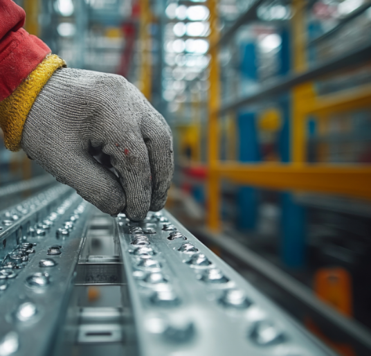 gloved hand installing components during metal fabrication