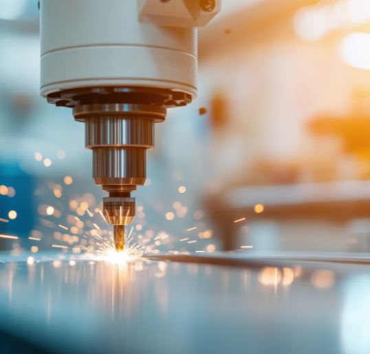 laser cutting tool in action on a sheet of metal